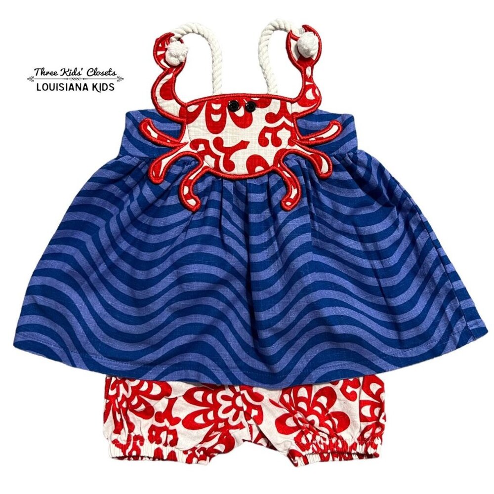 Mud Pie 6-9m Crab Appliqué Swing Back Top & Bloomers Set